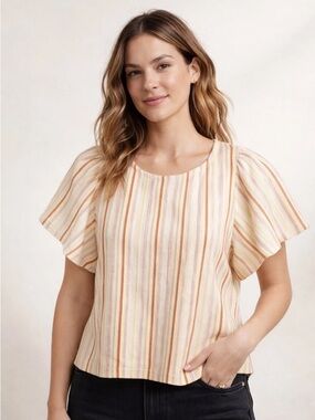 Madewell Women's Striped Textured Flutter-Sleeve Top
